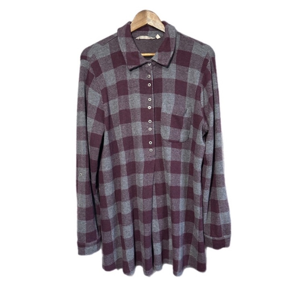 Soft Surroundings Purple and Gray Plaid Lagenlook Mad About the Tunic XL